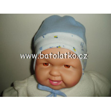 Fleecová čepička na zavazování s bavlněným lemem (obrázky zvířátek) AUTEX BABY